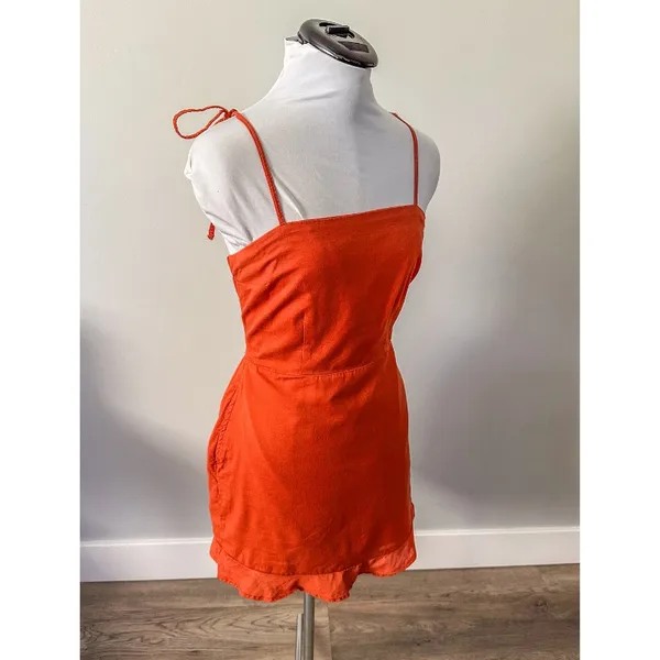 Abercrombie Terracotta Tie Strap Ruffle Hem Mini Dress - Image 5