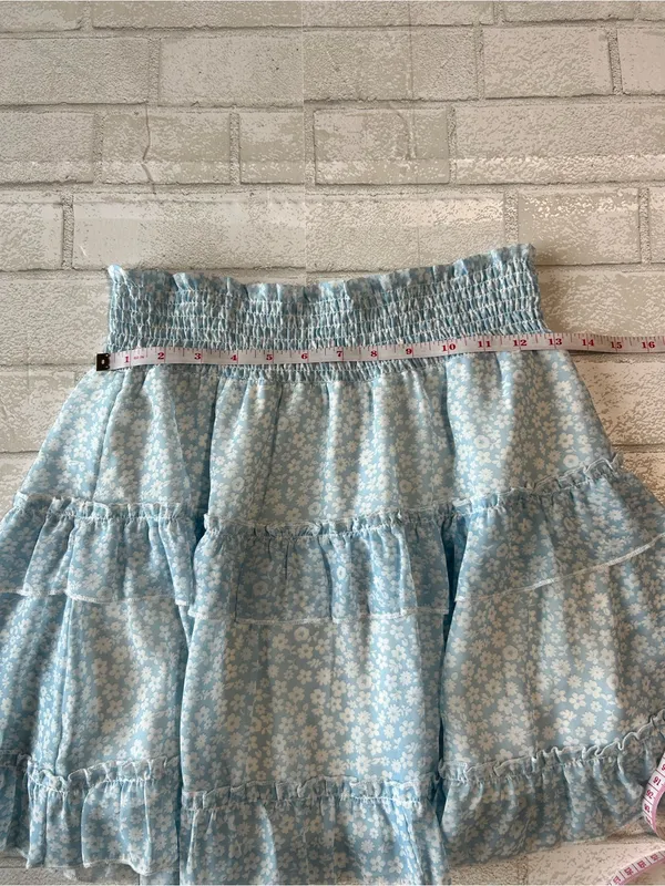 Altar'd State Light Blue Floral Ruffle Mini Skirt Rush size medium - Image 4