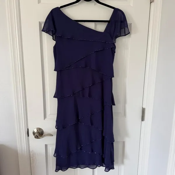 y2k fairy Patra purple tiered chiffon asymmetrical cocktail dress beaded size 10 - Image 2