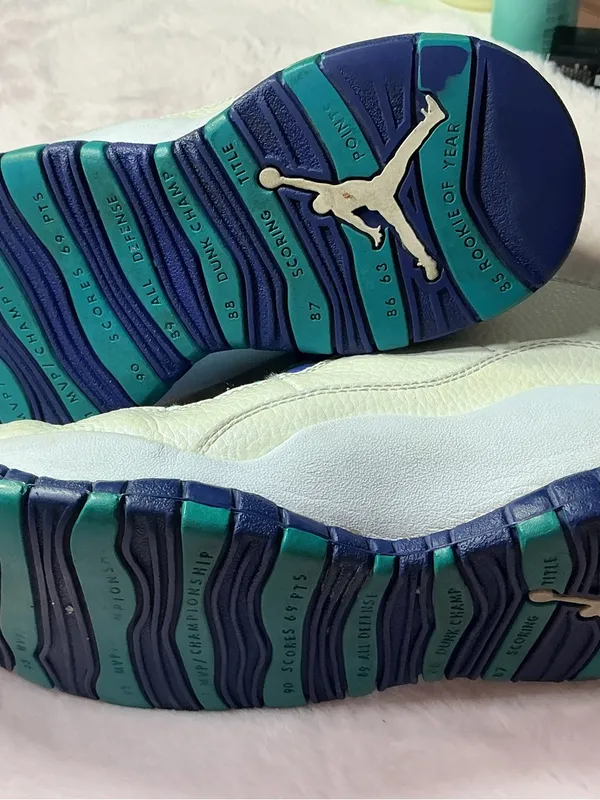 Jordan Kids White, Royal Blue & Teal High-Top Sneakers b78 - Image 7