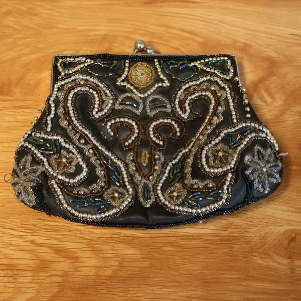 Vintage 90s Y2K Fashion Express Beaded Kiss Lock Clutch Womens Black Evening - Image 8