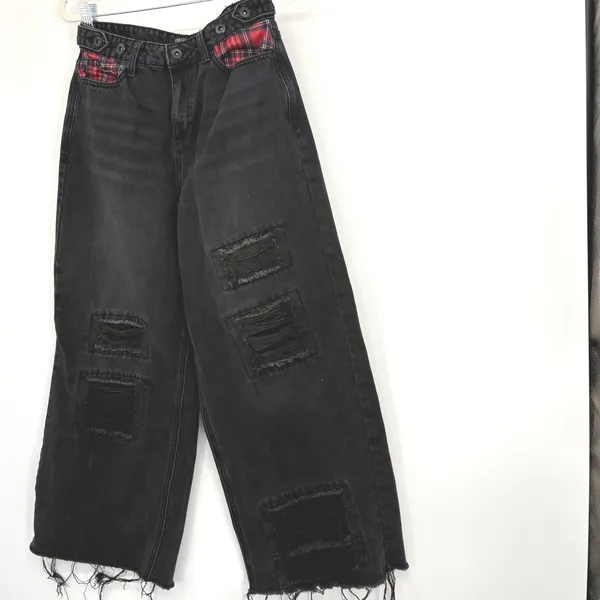 Hot Topic‎ Social Collision Black Wide Leg Cropped Jeans Womens SM Grunge Retro - Image 3