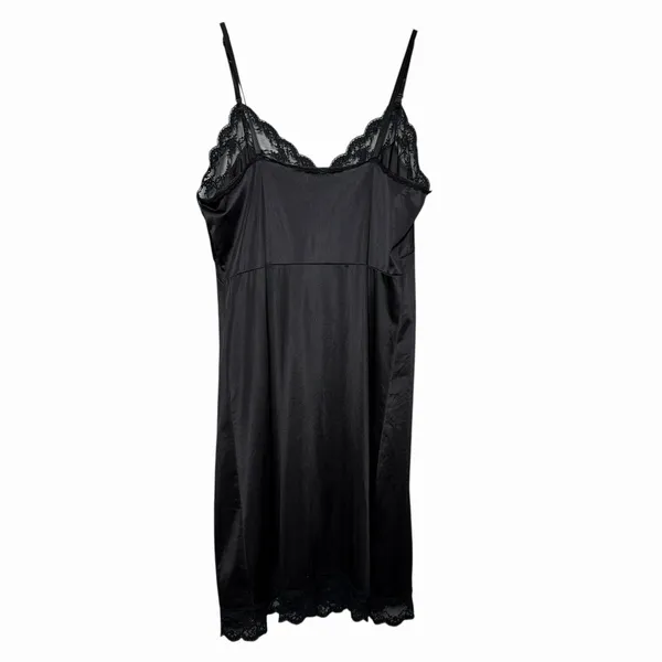 Y2K Women's Black Lace Satin Slip Dress XS-S Coquette Boudoir Nightgown Romantic - Image 3