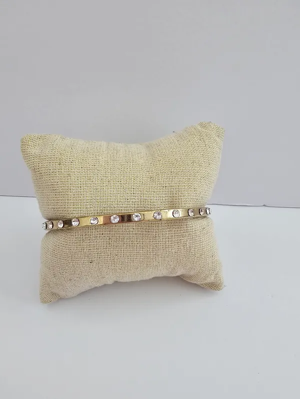 Vintage Gold Plated Rhinestone Bangle, Clear Crystal Eternity Bracelet Stackable - Image 2