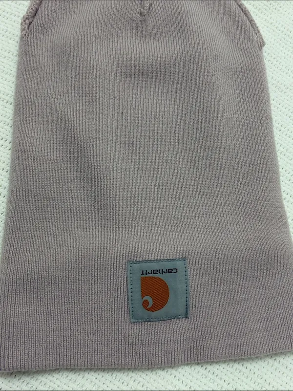 Carhartt Lavender Knit Beanie with Orange Logo Patch women’s - Image 4