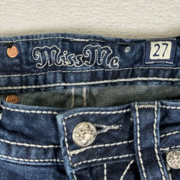 Miss Me Mid Rise‎ Skinny Jeans Dark Wash Contrast Stitch Size 27 Blue Denim - Image 3