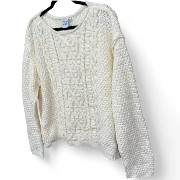 3 7 Orchard Cream Cable Knit Sweater Size Large Oversized Chunky - Image 6