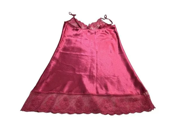 VTG Halston Pink Satin & Lace Chemise Nightgown Women's Medium Babydoll - Image 6