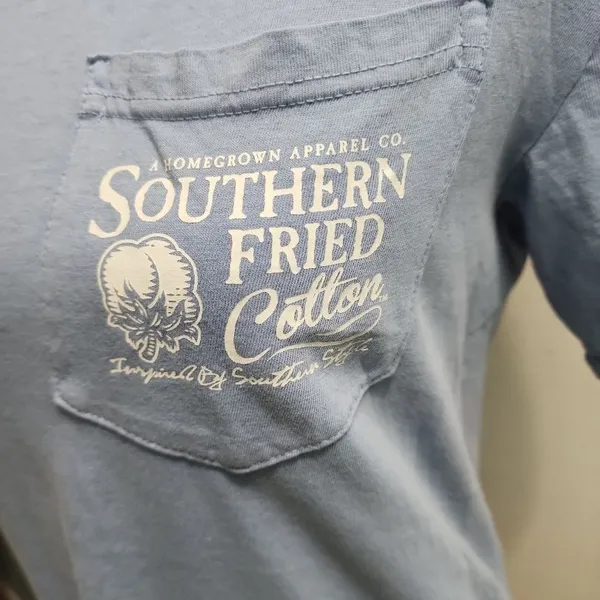 Southern Fried Cotton TShirt Women Size Small Blue Crew Neck Graphic Print Retro - Image 2