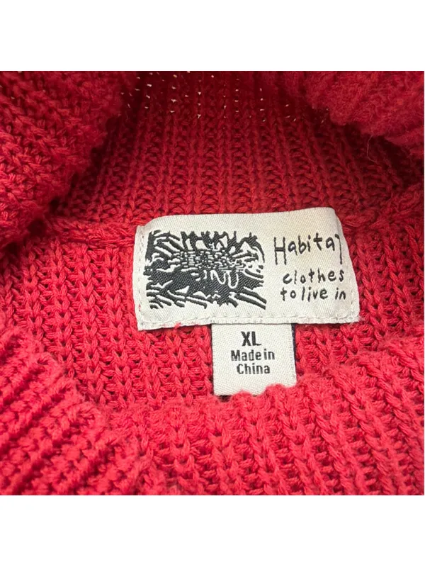 Habitat Clothes To Live In Red Chunky Knit Side Zip Mock Neck Tunic Sweater XL - Image 6