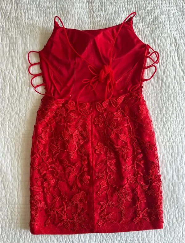 Amazon Red Homecoming Dress Lace Appliqués - Image 2