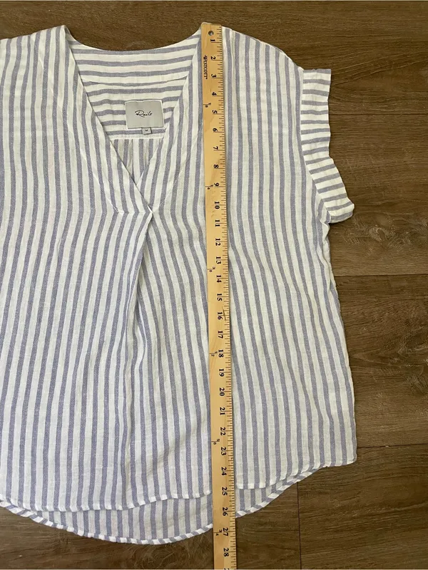 Rails Nala Popover Blouse Size M Blue Iris Stripe Linen Rayon Coastal Chic Beach - Image 10
