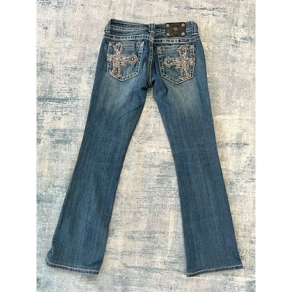 Miss Me Rhinestone Studded Embellished Boot Cut Jeans Size 27" - Image 2