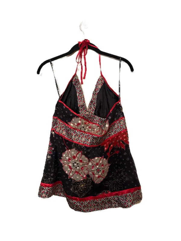 Y2K Vintage Bebe Silk Blend Black Floral Halter Top - Image 3