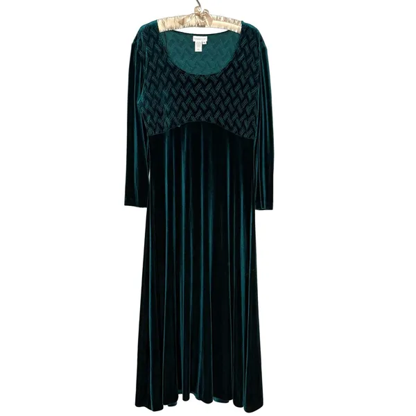 VTG Coldwater Creek Velvet Maxi Dress M Emerald Whimsigoth Renaissance Romantic - Image 3