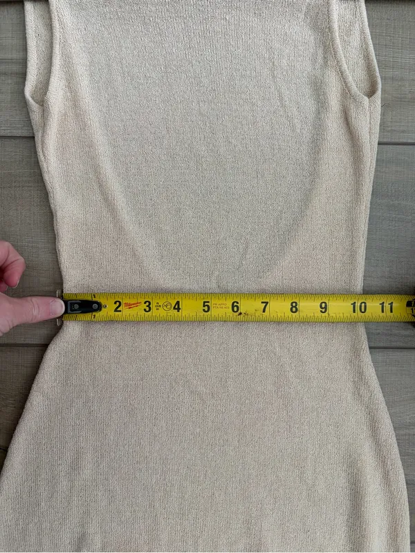 Meshki Maxine Sheer Knit Sleeveless Low Back Fitted Maxi Dress Tan Wheat XS - Image 11