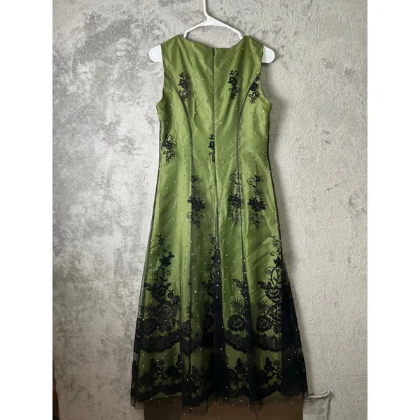 Vintage Y2k Green Dress Black Floral Overlay Beaded 90s Grunge Whimsy‎ Fairy - Image 3