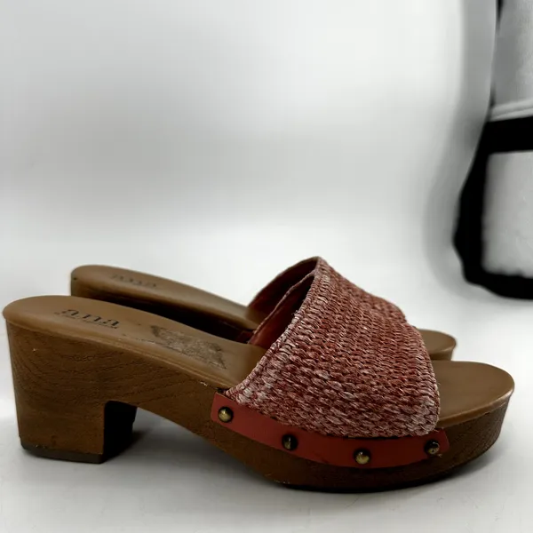 Ana Robinson Terracotta Platform Sandal Block Heel Slip On Open Toe Pink Woven 8 - Image 3