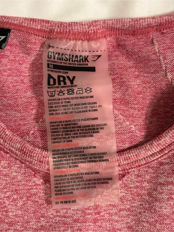 Gymshark Seamless Long Sleeve Crop Top Pink Marl Medium Athletic Workout Shirt - Image 2