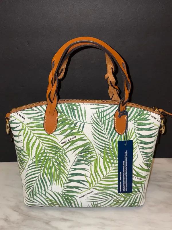 NWT Dooney & Bourke Siesta Key Celeste Satchel White Palm Leaf Bag Purse - Image 2