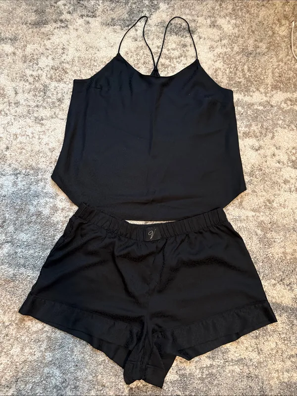 Victoria's Secret Black Satin Cami & Shorts Sleep Set - Image 4