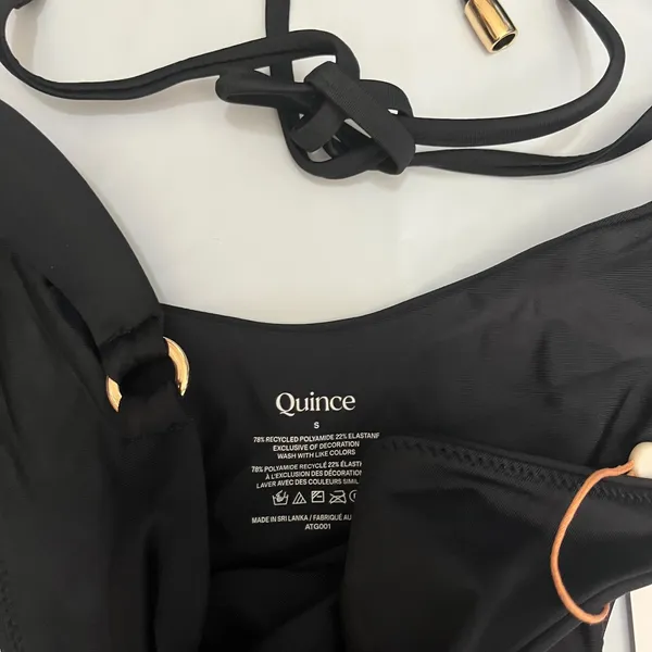 New Quince Italian High-Leg Ring Bikini Bottom Triangle Bikini Top Black Small - Image 3