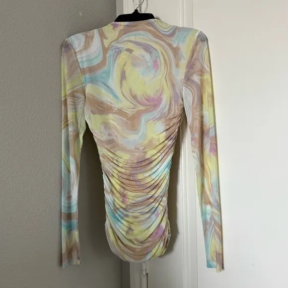 Revolve Anthropologie LONG SLEEVE RUCHED MESH TOP IN SKY MARBLE - Image 7
