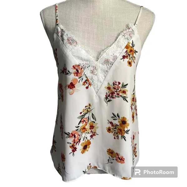 Socialite Cream Floral Lace Cami Tank Top Small - Image 2