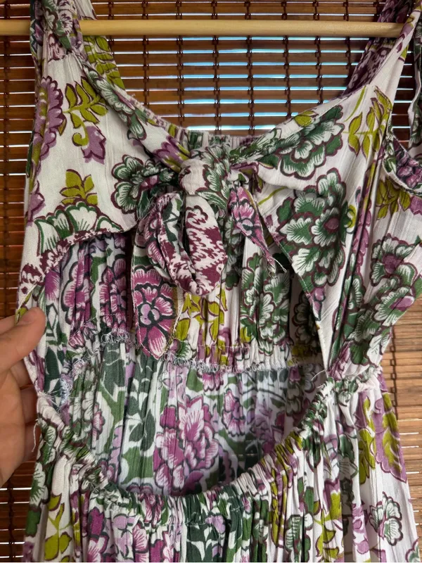 Vintage Angie Floral Tie Shoulder Open Back Dress Medium - Image 6