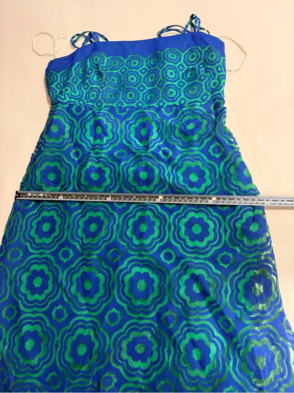 Trina Turk Blue Green Geometric Print Midi Dress Size 6 Resort Coastal Vacation - Image 3