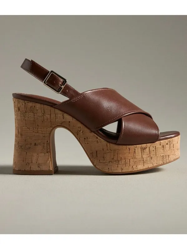Anthropologie Brown Cross-Strap Woven Platform Sandals Size EU 40 US 9-9.5 - Image 2