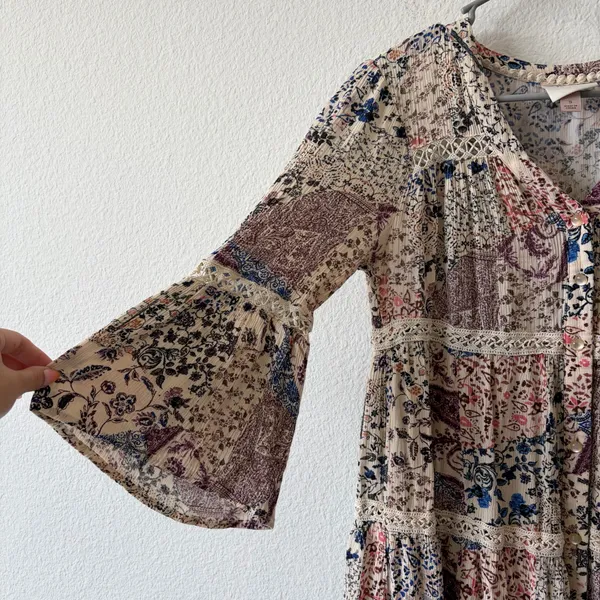 Knox Rose Patchwork Boho Tiered Lace Dress Size S - Image 4