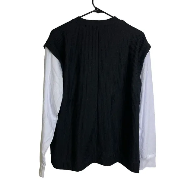 Azul by Moussy Long Sleeve Shirt Black Waffle White Layered Womens Size Medium - Image 2
