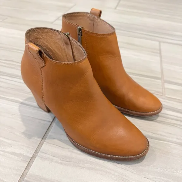 Madewell Boots Size 7.5 Tan Leather Billie‎ Ankle Stacked Heel Coastal Cowgirl - Image 2