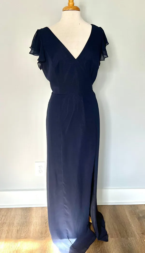 Dessy After 6 Midnight Navy Blue Chiffon Bridesmaid Formal Prom Dress - Image 3