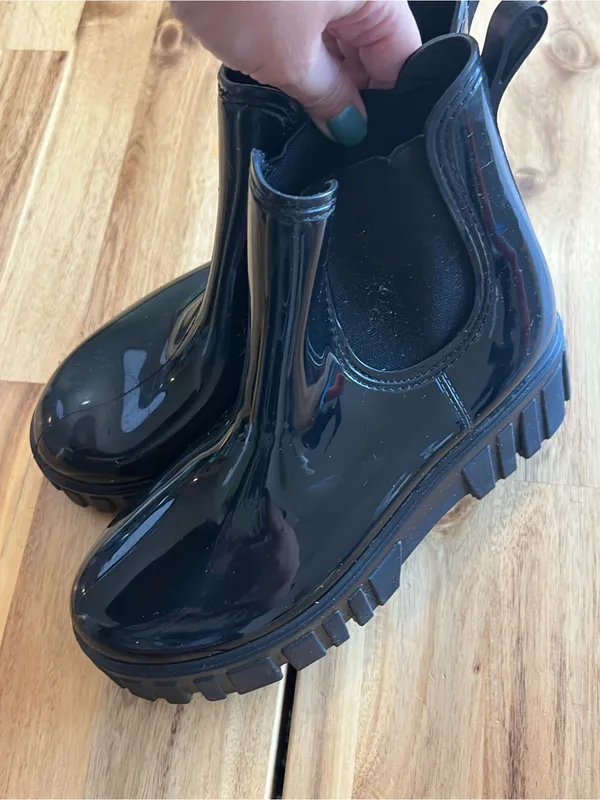 SANMM Black Glossy Chelsea Rain Boots Chunky Lug Sole EU 36 - Image 7