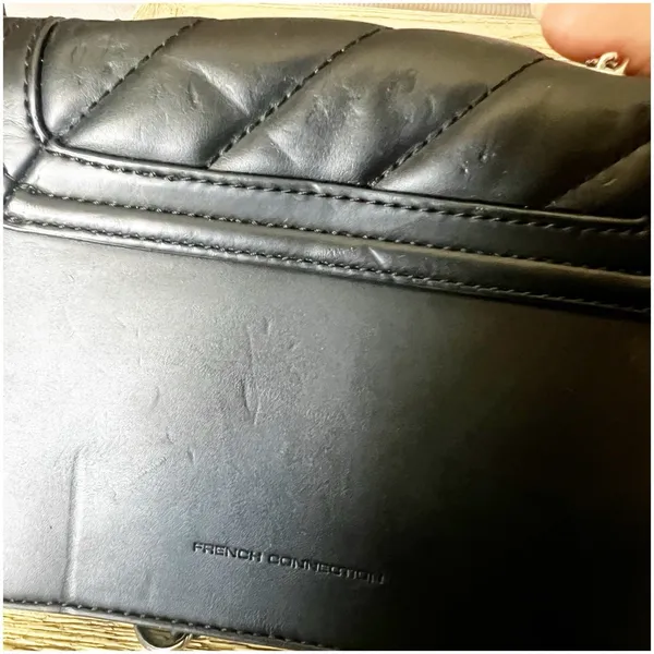 French Connection Quilted Square Shoulder Bag Chain Strap Sm Black Faux Leather - Image 4