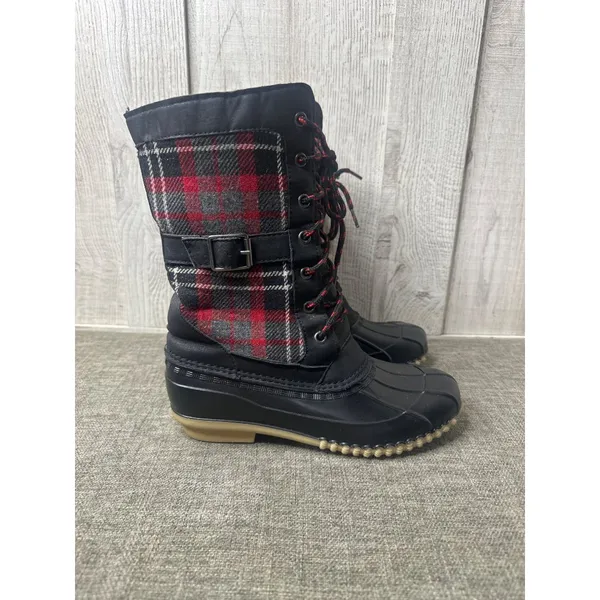 Maurices Whitney 15600 Womens Black Red Plaid Snow Boots Size 6M - Image 2