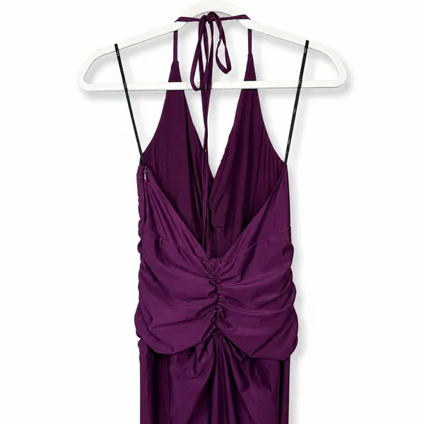 NEW Lulus Zaniya Plum Ruched Halter Open Back Jersey Mermaid Maxi Dress Large - Image 11