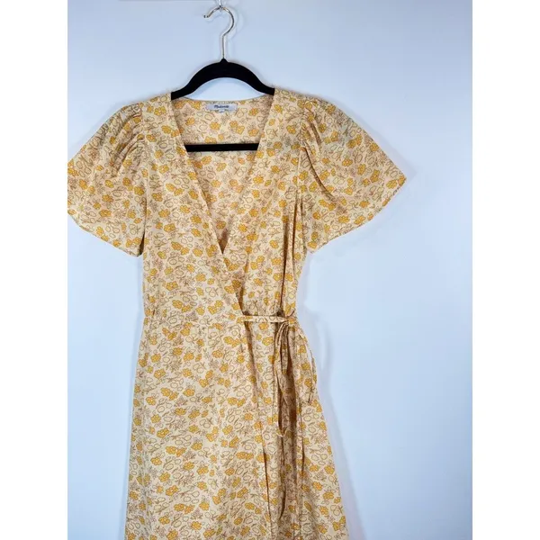 Madewell Womens Dress Yellow Fiore Mini Floral Ditsy V Neck Wrap A Line Boho XS - Image 6