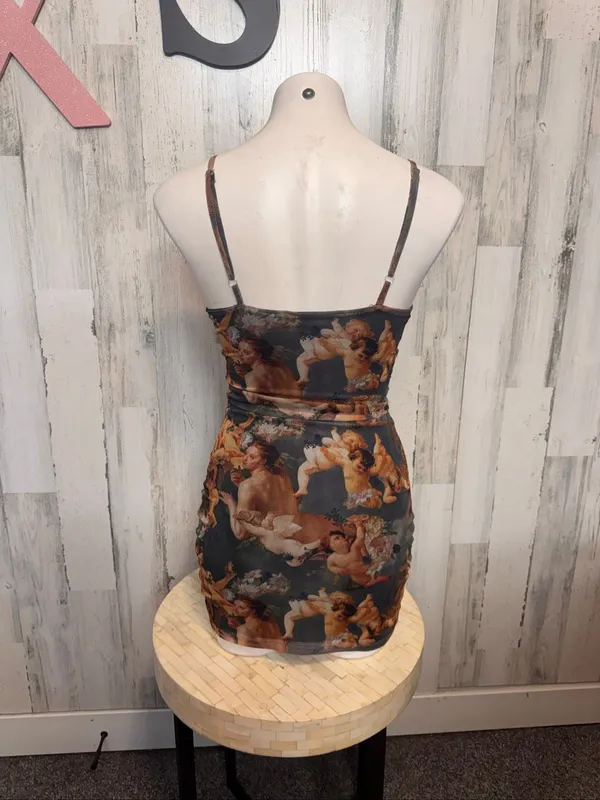 Primark Print Mesh Mini Dress Womens 2XS Bodycon Ruched - Image 3