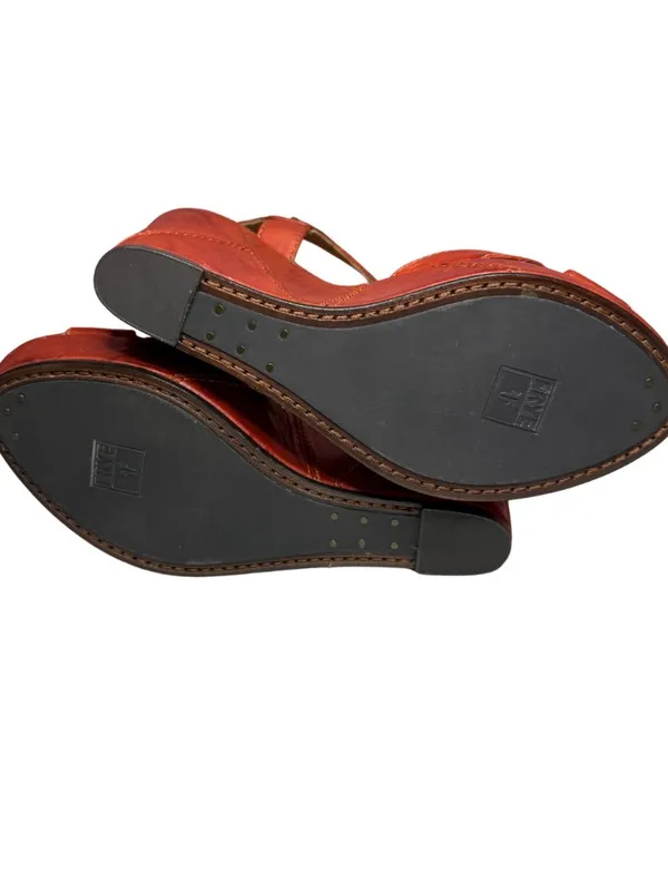 Frye NWT Corrina Campus Wedge Platform Sandals Leather Burnt Red Size 8.5 - Image 8