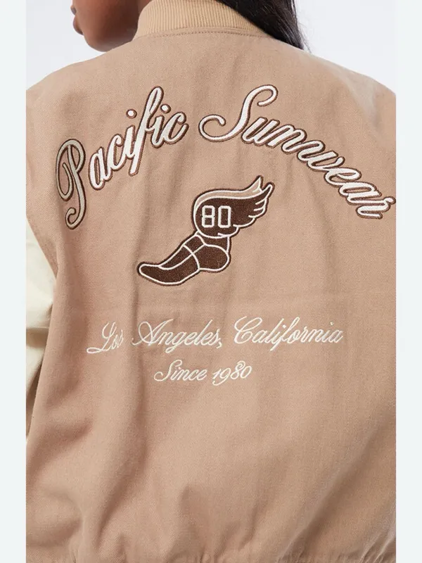 Pacific Sunwear Tan and Cream Embroidered Varsity Back - Image 2