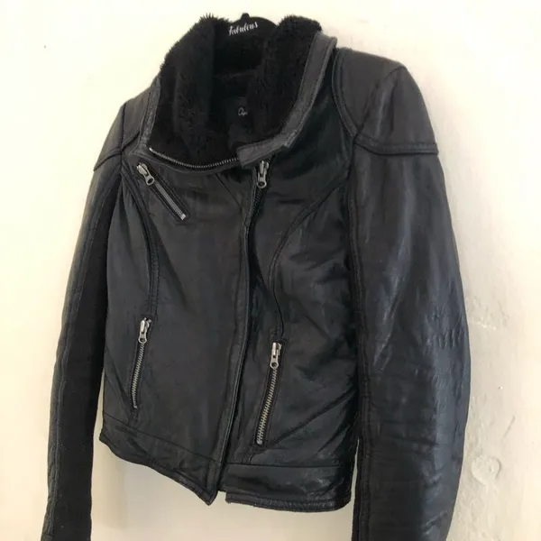 AQUA Leather Fur‎ Moto Jacket - Image 4