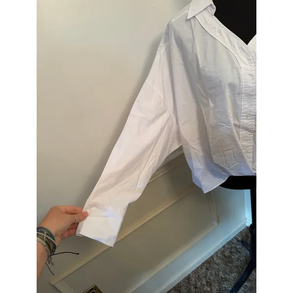 Revolve House of Harlow 1960 White Asymmetric Twist Front Button Down Shirt - Image 3
