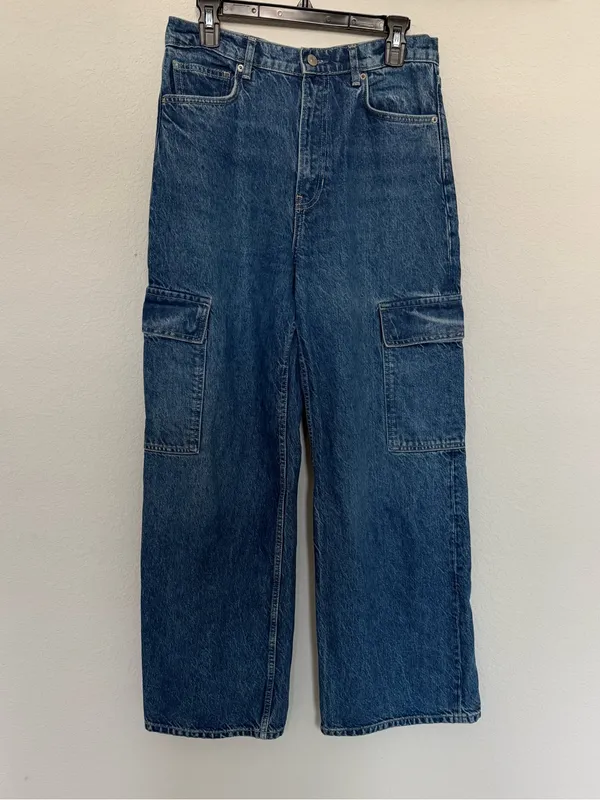Reformation Cary Cargo High Rise Slouchy Wide Leg Jeans Size 29 Medium Wash - Image 3