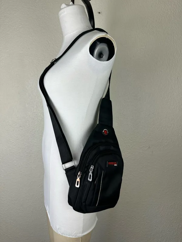 Cross Body Bag Unisex Black Nylon Backpack Adjustable Sports Primicia Pro - Image 3