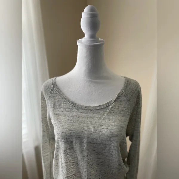 ATHLETA Shiva Linen Metallic Shimmer Long Sleeve Top in Gray Heather Size XS - Image 6