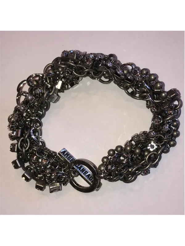 American Eagle Aged Silver Tone Boho CZ Rhinestones Multi Strand Bracelet - Image 4