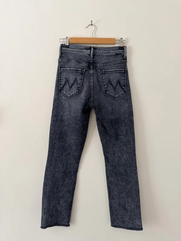 Mother High Waisted Rascal Snippet Ankle Jeans Washed Black - Image 9